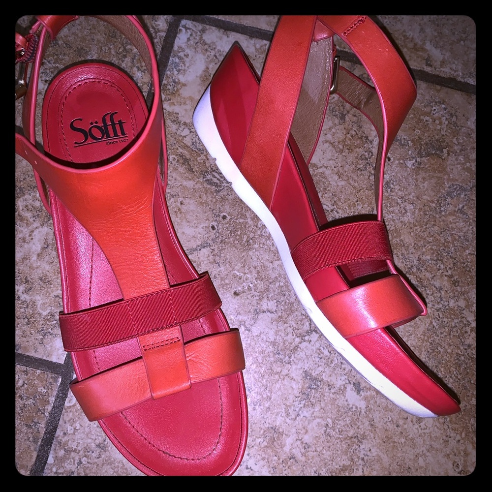 Red low wedge sandals